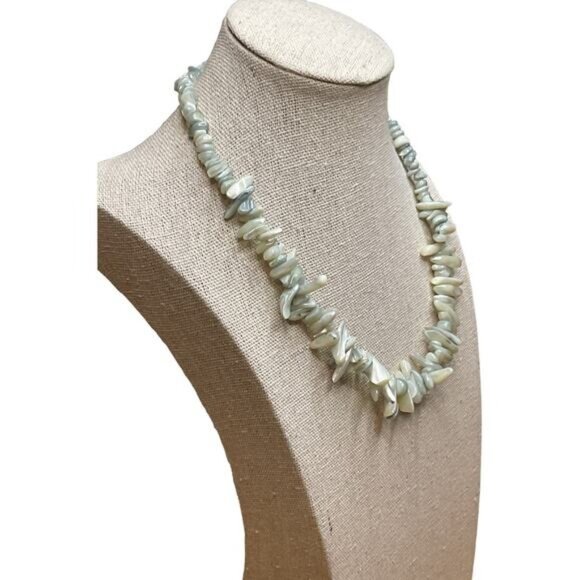 Natural Iridescent Mother Of Pearl Shell Chip Necklace With Gold-Tone Clasp - 18 - Picture 2 of 4